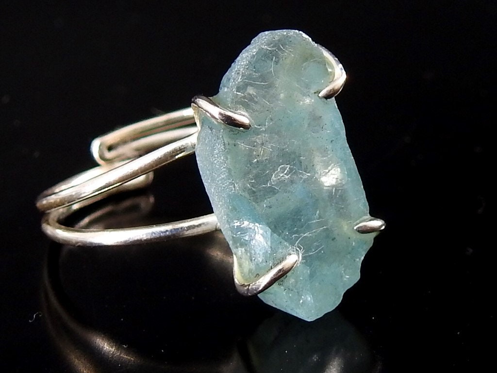 Aquamarine Natural Rough Rings/925 Sterling Silver Jewelry/Adjustable/Loose Raw/Wire-Wrapped/Minerals Stone/One Of A Kind/20-22MM Long/CJ-1 | Save 33% - Rajasthan Living 12