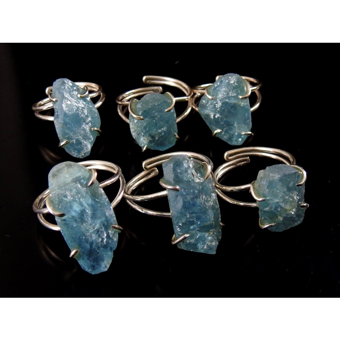 Aquamarine Natural Rough Rings/925 Sterling Silver Jewelry/Adjustable/Loose Raw/Wire-Wrapped/Minerals Stone/One Of A Kind/20-22MM Long/CJ-1 | Save 33% - Rajasthan Living 10