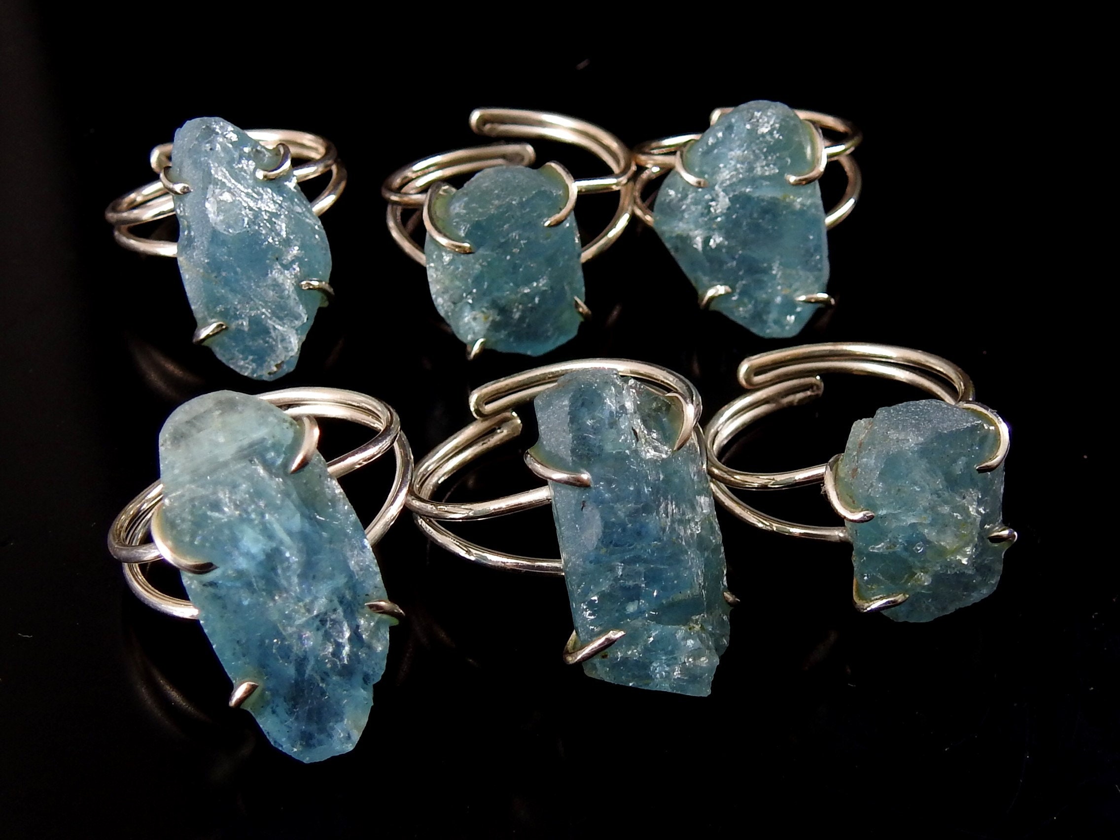 Aquamarine Natural Rough Rings/925 Sterling Silver Jewelry/Adjustable/Loose Raw/Wire-Wrapped/Minerals Stone/One Of A Kind/20-22MM Long/CJ-1 | Save 33% - Rajasthan Living 16