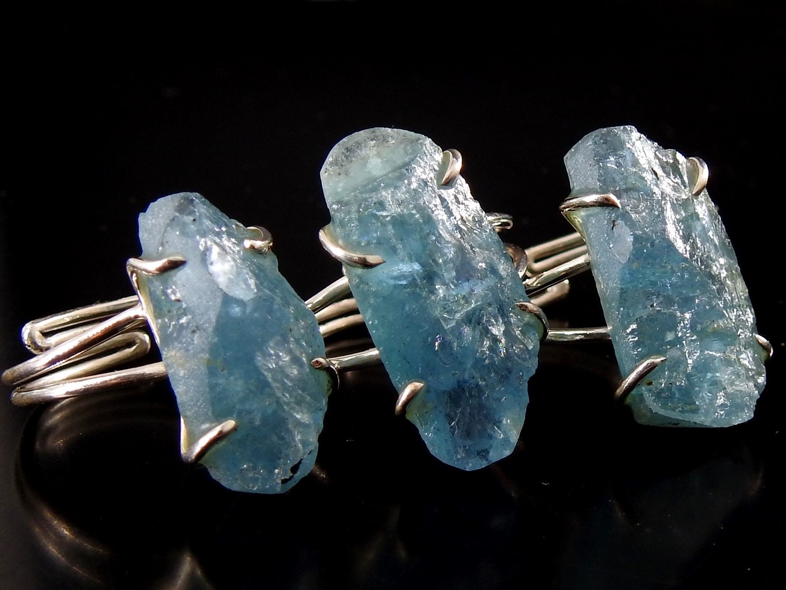 Aquamarine Natural Rough Rings/925 Sterling Silver Jewelry/Adjustable/Loose Raw/Wire-Wrapped/Minerals Stone/One Of A Kind/20-22MM Long/CJ-1 | Save 33% - Rajasthan Living 14