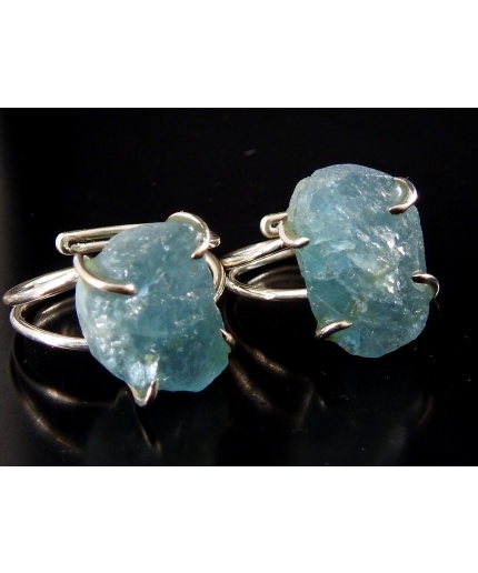 Aquamarine Natural Rough Rings/925 Sterling Silver Jewelry/Adjustable/Loose Raw/Wire-Wrapped/Minerals Stone/One Of A Kind/20-22MM Long/CJ-1 | Save 33% - Rajasthan Living