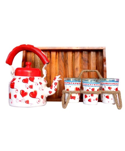 Valentine Special Handpainted Kettle Set With 6 Glass & 1 Trey | Save 33% - Rajasthan Living