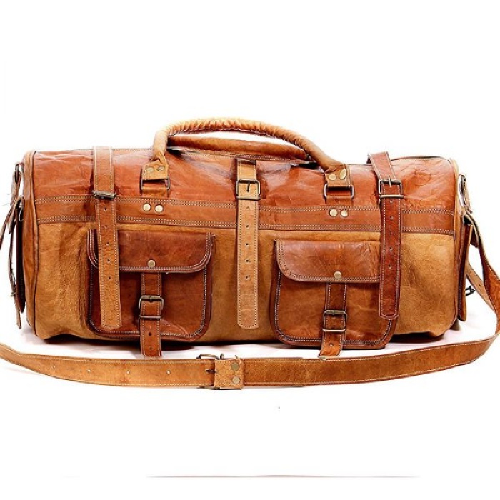 Vintage Leather Duffle Bag 24 x 11 inch from iHandikart Handicrafts made of 100% Goat Leather, Luggage Bag Suitable for Travelling also Known as Travel Bag, GYM Bag Best for Carrying GYM Shoes, Towel and Other Sports Acessories, it looks Trendy and Stylish Forever | Save 33% - Rajasthan Living 5