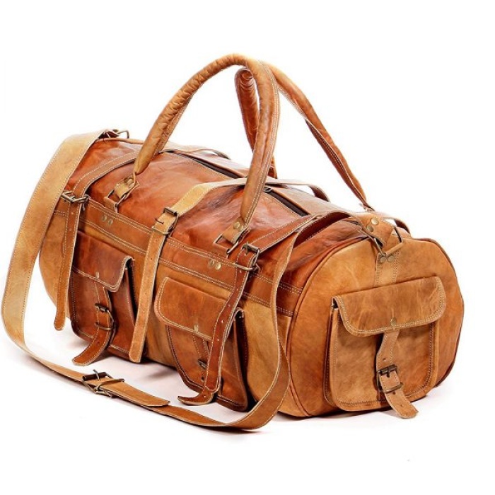 Vintage Leather Duffle Bag 24 x 11 inch from iHandikart Handicrafts made of 100% Goat Leather, Luggage Bag Suitable for Travelling also Known as Travel Bag, GYM Bag Best for Carrying GYM Shoes, Towel and Other Sports Acessories, it looks Trendy and Stylish Forever | Save 33% - Rajasthan Living 6