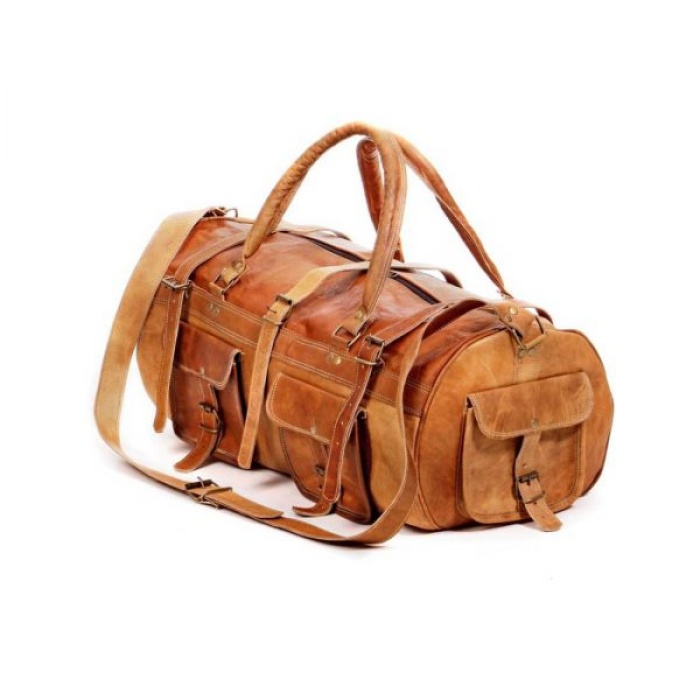Vintage Leather Duffle Bag 22 x 11 inch from iHandikart Handicrafts made of 100% Goat Leather, Luggage Bag Suitable for Travelling also Known as Travel Bag, GYM Bag Best for Carrying GYM Shoes, Towel and Other Sports Acessories, it looks Trendy and Stylish Forever | Save 33% - Rajasthan Living 6