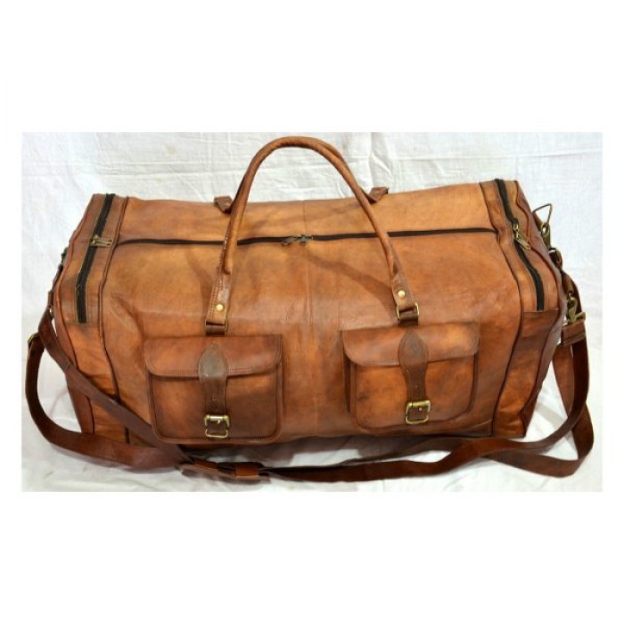 Vintage Leather Duffle Bag 24 x 11 inch from iHandikart Handicrafts made of 100% Goat Leather, Luggage Bag Suitable for Travelling also Known as Travel Bag, GYM Bag Best for Carrying GYM Shoes, Towel and Other Sports Acessories, it looks Trendy and Stylish Forever | Save 33% - Rajasthan Living 8
