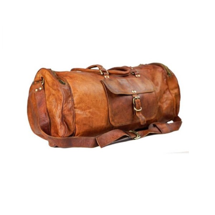Goat Leather GYM Duffle Bag 20 x 10 inches from iHandikart Handicraft made of Vintage Leather, Luggage Bag Suitable for Travelling also known as Travel Bag, Best for Carrying GYM Shoes, Towel, Clothes and other Sports Acessories, it Looks Trendy and Stylish forever | Save 33% - Rajasthan Living 5