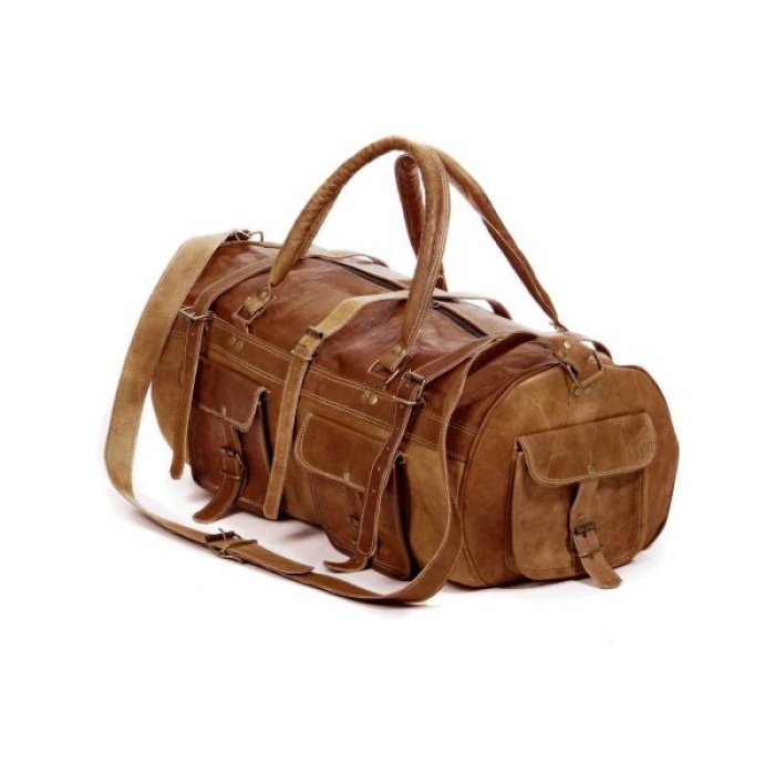 Goat Leather GYM Duffle Bag 24 x 11 inches from iHandikart Handicraft made of Vintage Leather, Luggage Bag Suitable for Travelling also known as Travel Bag, Best for Carrying GYM Shoes, Towel, Clothes and other Sports Acessories, it Looks Trendy and Stylish forever | Save 33% - Rajasthan Living 5