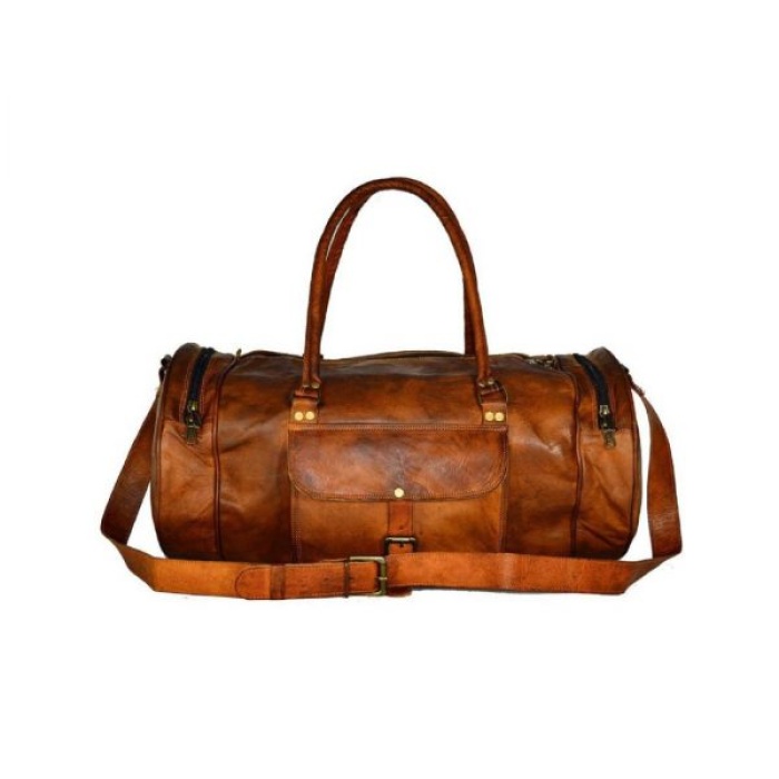 Leather Luggage Bag for Travelling 20 x 10 inches From iHandikart Handicraft Made of Vintage 100% Genuine Goat Leather, also usefull for Carrying Shoes, Towel, Clothes and Other Sports Acessories to GYM or Playground, it Looks Trendy and Stylish Forever | Save 33% - Rajasthan Living 6