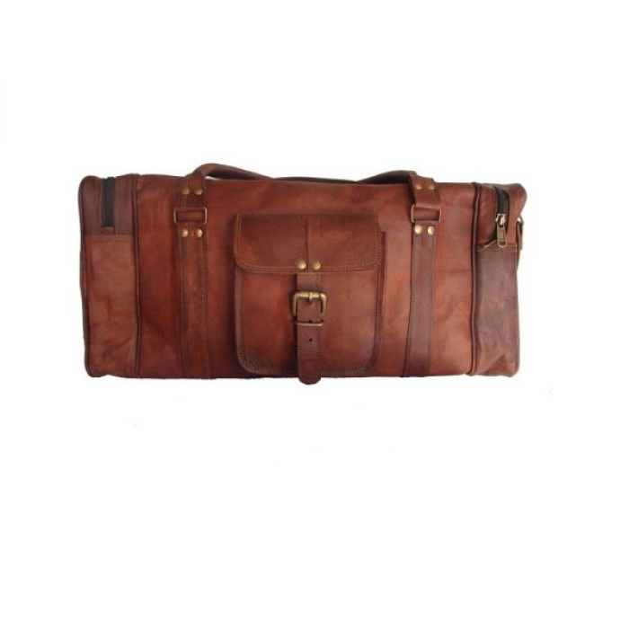 Leather Luggage Bag for Travelling 24X11 inches From iHandikart Handicraft Made of Vintage 100% Genuine Goat Leather, also usefull for Carrying Shoes, Towel, Clothes and Other Sports Acessories to GYM or Playground, it Looks Trendy and Stylish Forever | Save 33% - Rajasthan Living 5