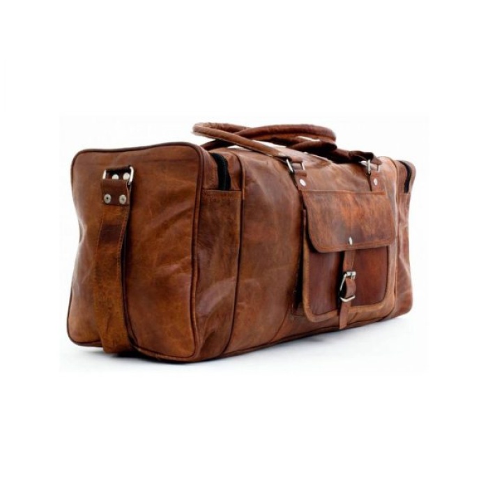 Leather Travelling Bag for Travel Purpose 22 x 11 inch from iHandikart Handicrafts Made of Vintage 100% Genuine Goat Leather, also usefull for Carrying Shoes, Towel, Clothes and other Sports Acessories to GYM Or Playground, it Looks Trendy and Stylish forever? | Save 33% - Rajasthan Living 5