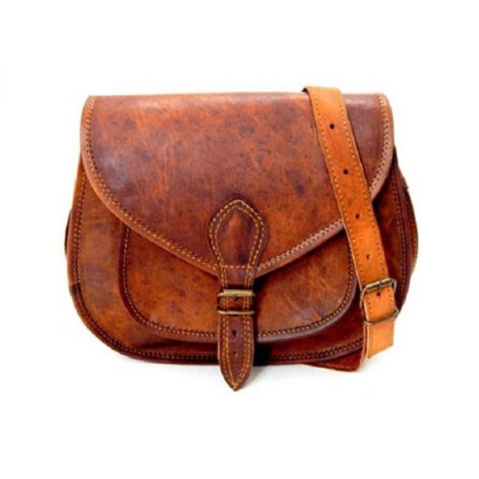 Vintage Leather Women Sling 11X9 inch Bag From iHandikart Handicrafts| Leather Shoulder Bag |Leather Bag Handbag |Vintage Leather Brown Colour Bag | Save 33% - Rajasthan Living 5