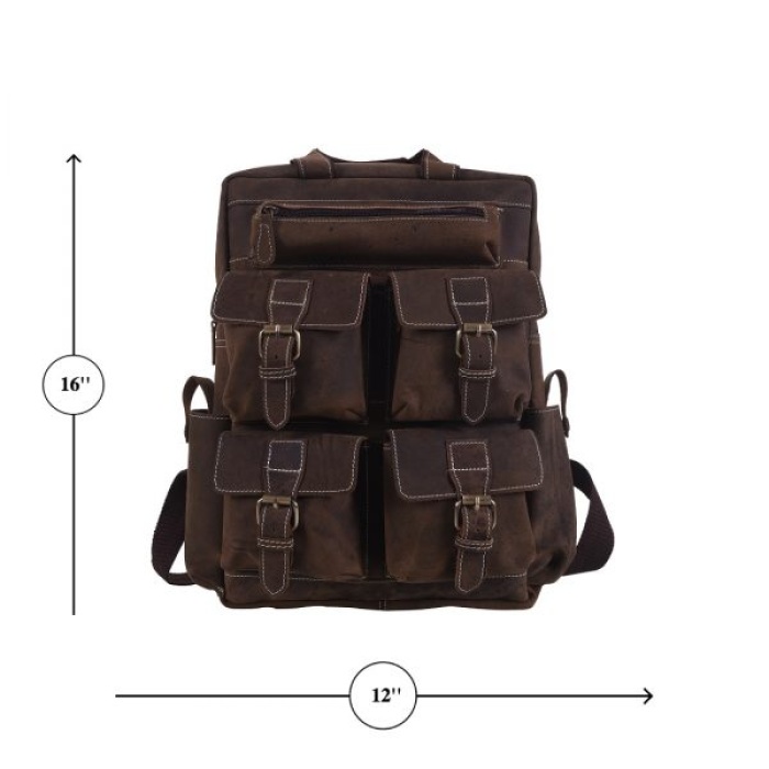 iHandikart 16X12 inches 5 Pockets Buffalo Leather Backpack (IHK 1501) | Save 33% - Rajasthan Living 9