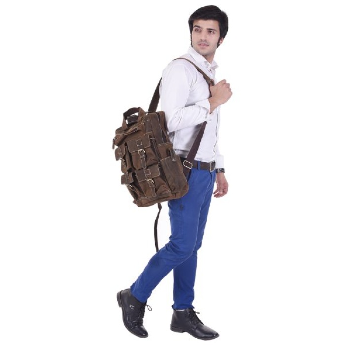 iHandikart 16X12 inches 5 Pockets Buffalo Leather Backpack (IHK 1501) | Save 33% - Rajasthan Living 7