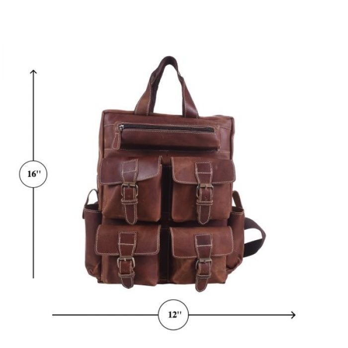 iHandikart 16X12 inches 5 Pockets Buffalo Leather Backpack (IHK 1502) | Save 33% - Rajasthan Living 8