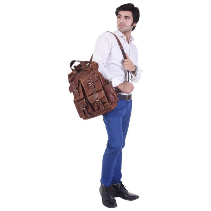 iHandikart 16X12 inches 5 Pockets Buffalo Leather Backpack (IHK 1502) | Save 33% - Rajasthan Living 6