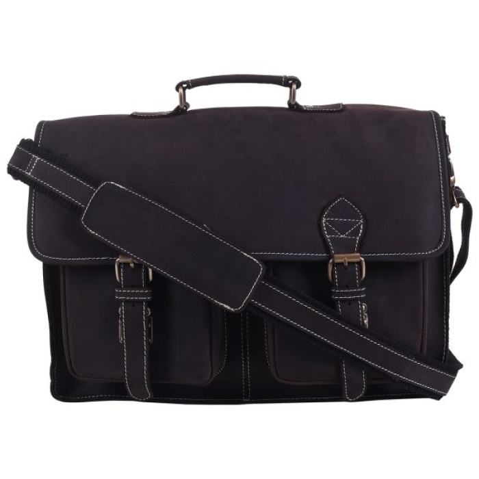 iHandikart 17X12 inches Buffalo Leather 2 Pockets Coffee Color Laptop Bag (IHK 1509) | Save 33% - Rajasthan Living 5