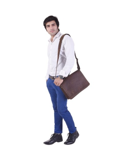 iHandikart 13X10 inches Buffalo Leather Coffee Color Full Flap Bag (IHK 1511) | Save 33% - Rajasthan Living 3