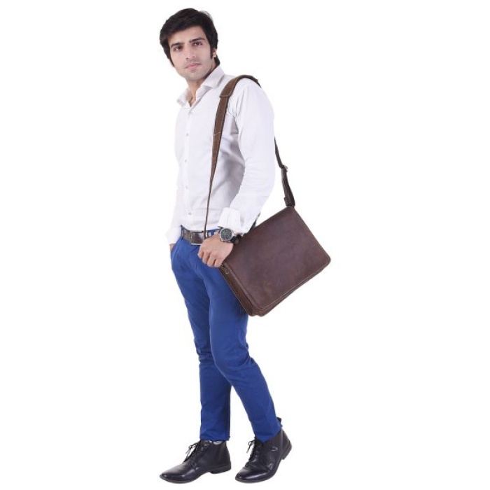 iHandikart 13X10 inches Buffalo Leather Coffee Color Full Flap Bag (IHK 1511) | Save 33% - Rajasthan Living 7