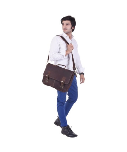 iHandikart 16X12 inches Buffalo Leather Coffee Color Half Flap Strap Bag (IHK 1512) | Save 33% - Rajasthan Living 3
