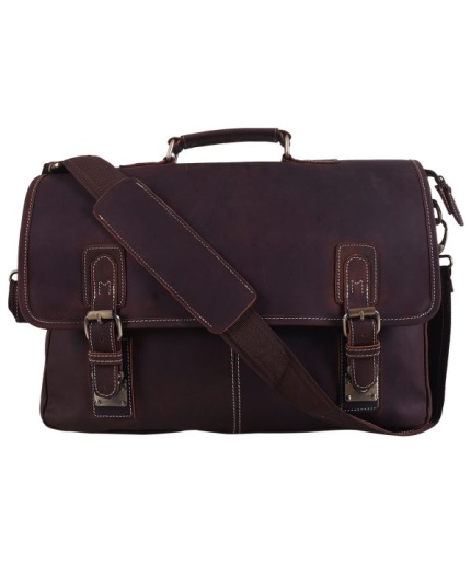 iHandikart 16X12 inches Buffalo Leather Coffee Color Half Flap Strap Bag (IHK 1512) | Save 33% - Rajasthan Living