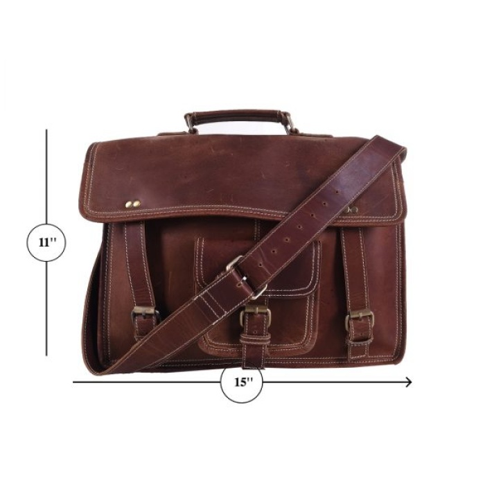 iHandikart 15X11 inches 1 Pocket Brown Buffalo Leather Laptop Bag (IHK 1515) | Save 33% - Rajasthan Living 8