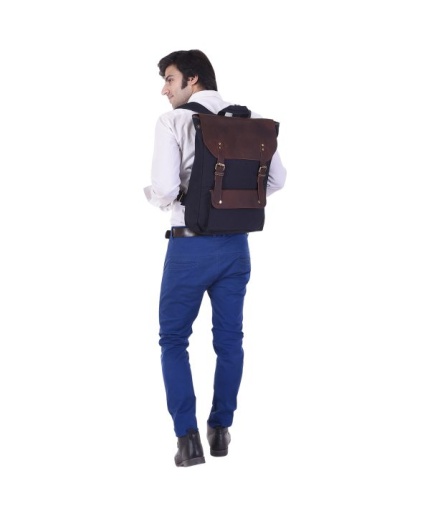 iHandikart 18X13 inches Blue Canvas and Brown Buffalo Leather Backpack (IHK 1517) | Save 33% - Rajasthan Living 3