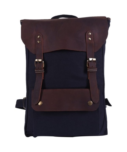 iHandikart 18X13 inches Blue Canvas and Brown Buffalo Leather Backpack (IHK 1517) | Save 33% - Rajasthan Living