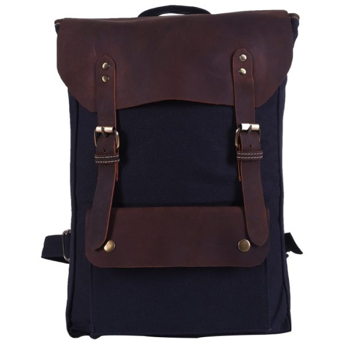 iHandikart 18X13 inches Blue Canvas and Brown Buffalo Leather Backpack (IHK 1517) | Save 33% - Rajasthan Living 6
