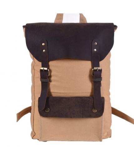 iHandikart 18X13 inches Yellow Canvas and Brown Buffalo Leather Backpack (IHK 1518) | Save 33% - Rajasthan Living