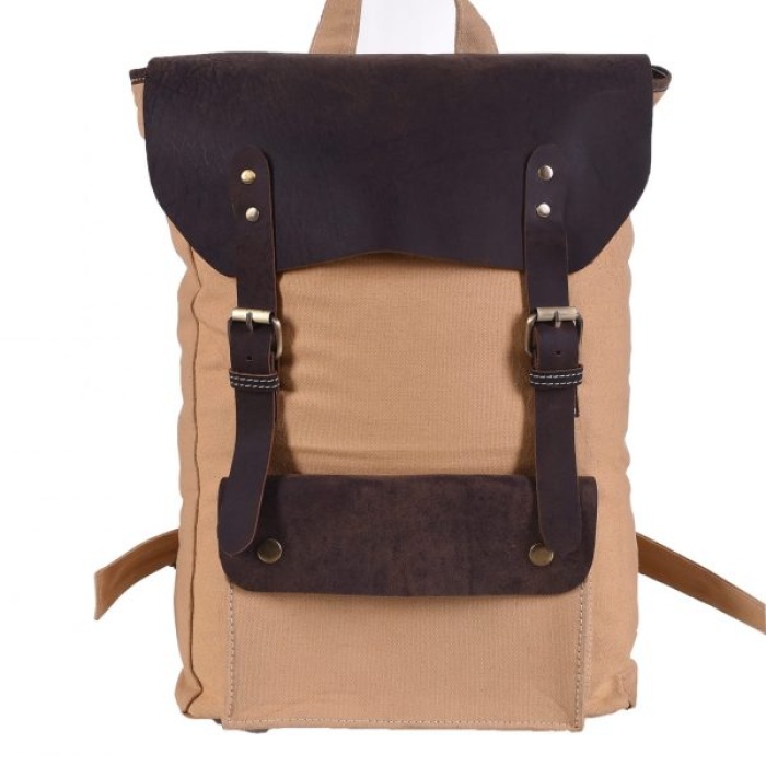 iHandikart 18X13 inches Yellow Canvas and Brown Buffalo Leather Backpack (IHK 1518) | Save 33% - Rajasthan Living 6