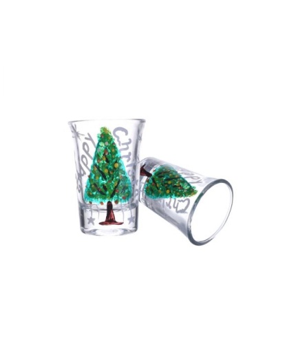 Handpainted Shot Glasses by iHandikart Handicrafts | Happy Christmas with Christmas Tree Painting Design for Vodka Shots, Tequila Shot Glasses (Set of 2) IHK16019 | Save 33% - Rajasthan Living