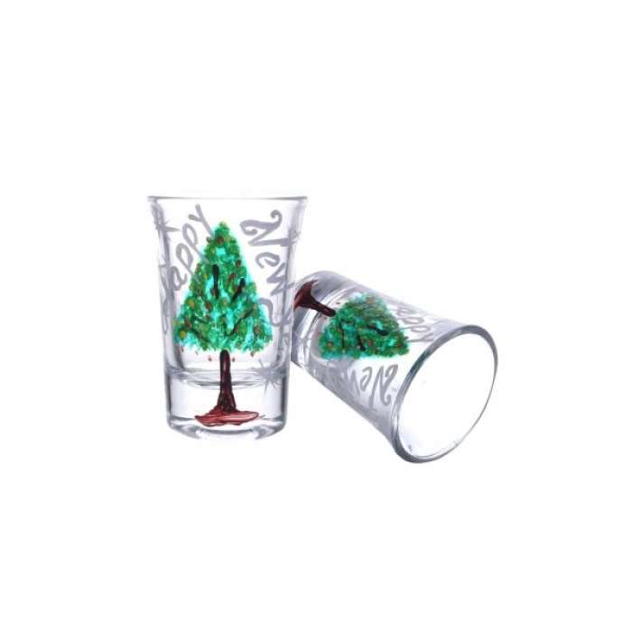 Handpainted Shot Glasses by iHandikart Handicrafts | Happy New Year with Christmas Tree Painting Design for Vodka Shots, Tequila Shot Glasses (Set of 2) IHK16020 | Save 33% - Rajasthan Living 5