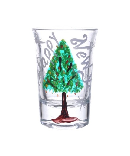 Handpainted Shot Glasses by iHandikart Handicrafts | Happy New Year with Christmas Tree Painting Design for Vodka Shots, Tequila Shot Glasses (Set of 2) IHK16020 | Save 33% - Rajasthan Living 3
