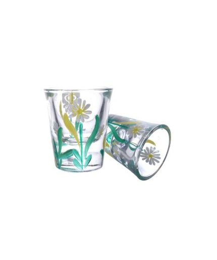 Handpainted Shot Glasses by iHandikart Handicrafts | White Flower Painting Royal Design for Vodka Shots, Tequila Shot Glasses (Set of 2) IHK16035 | Save 33% - Rajasthan Living