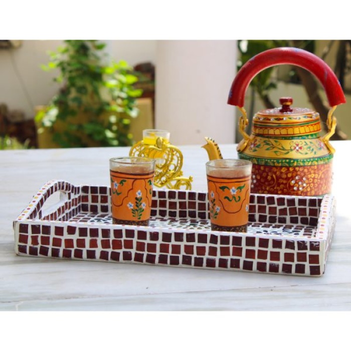 Ihandikart Handicrafts Hand Crafted Decorative Mosaic Mdf Wooden Serving Tray | Save 33% - Rajasthan Living 8