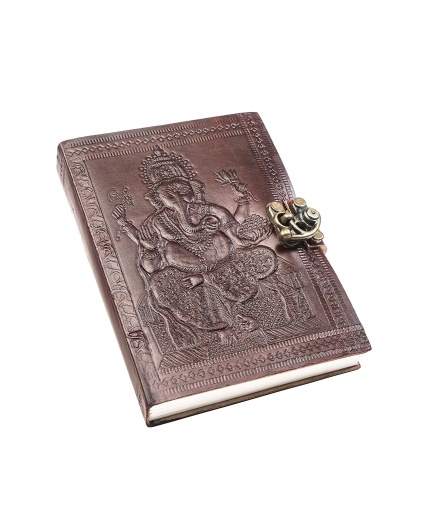 Brown Colour Leather Journal Antique Leather Notepad and Undated Planner Notebook Diary for Writing Memories From Ihandikart Handicrafts With Ganpati Emboss | Save 33% - Rajasthan Living 3