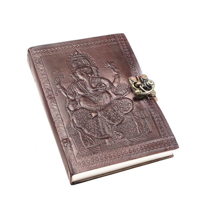 Brown Colour Leather Journal Antique Leather Notepad and Undated Planner Notebook Diary for Writing Memories From Ihandikart Handicrafts With Ganpati Emboss | Save 33% - Rajasthan Living 7