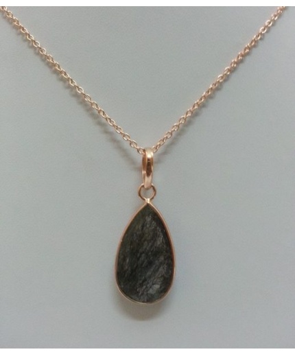Natural Black Rutilated Quartz Pear Shaped Pendant in Sterling Silver with Rose Gold | Save 33% - Rajasthan Living