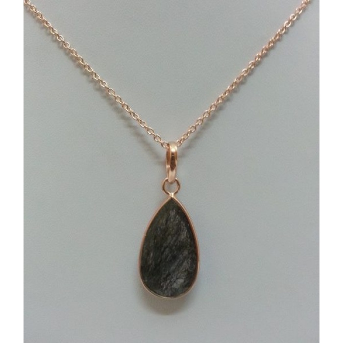 Natural Black Rutilated Quartz Pear Shaped Pendant in Sterling Silver with Rose Gold | Save 33% - Rajasthan Living 6