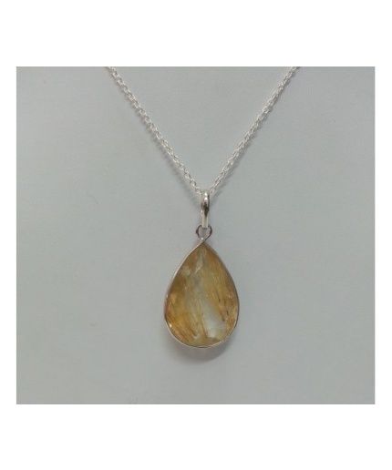 Pear Shaped Golden Rutilated Quartz Pendant in 925 Sterling Silver | Save 33% - Rajasthan Living 5