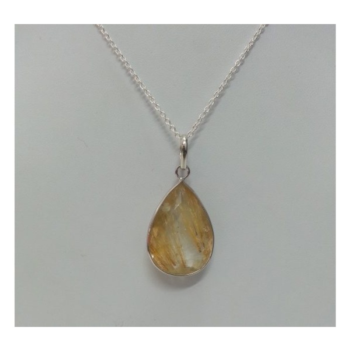 Pear Shaped Golden Rutilated Quartz Pendant in 925 Sterling Silver | Save 33% - Rajasthan Living 5