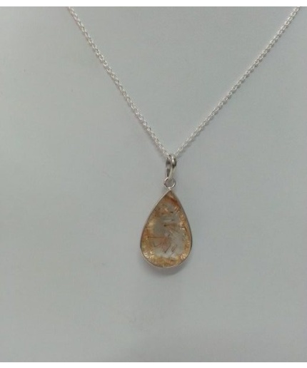 Natural Golden Rutilated Quartz Pear Shaped Pendant in Sterling Silver | Save 33% - Rajasthan Living