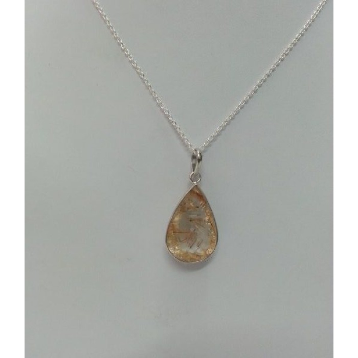 Natural Golden Rutilated Quartz Pear Shaped Pendant in Sterling Silver | Save 33% - Rajasthan Living 6