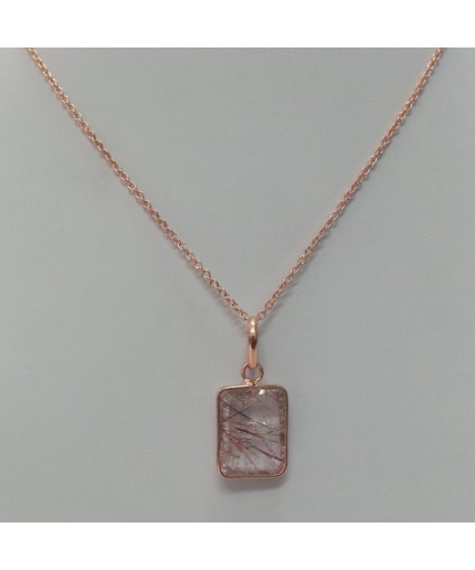 Natural Red Rutilated Quartz Pendant in Sterling Silver With Rose Gold Plating | Save 33% - Rajasthan Living