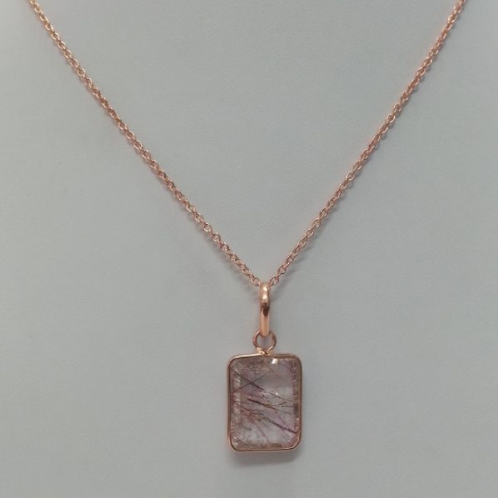 Natural Red Rutilated Quartz Pendant in Sterling Silver With Rose Gold Plating | Save 33% - Rajasthan Living 5