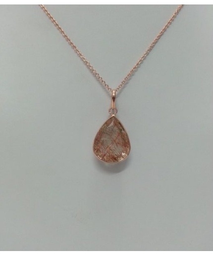 Natural Red Rutilated Quartz Pear Pendant in Sterling Silver with Rose Gold | Save 33% - Rajasthan Living