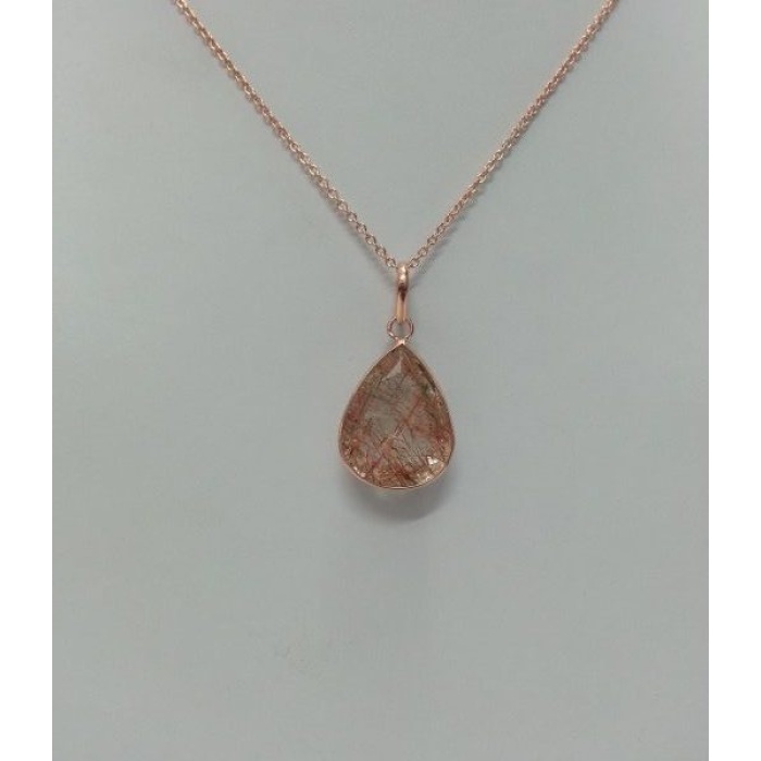 Natural Red Rutilated Quartz Pear Pendant in Sterling Silver with Rose Gold | Save 33% - Rajasthan Living 5