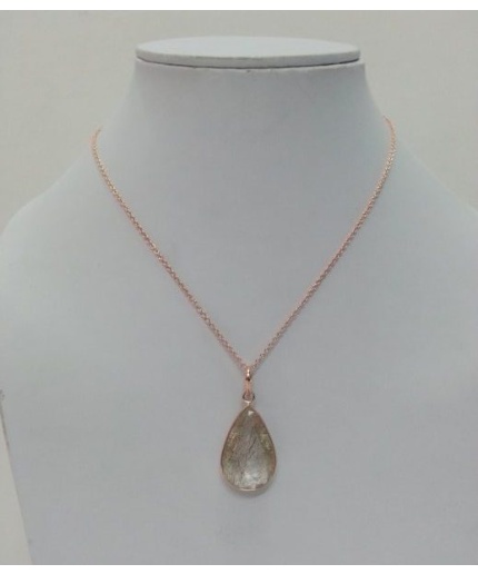 Fancy Rutilated Quartz Pear Shaped Pendant in 925 Sterling Silver With Rose Gold Plating | Save 33% - Rajasthan Living