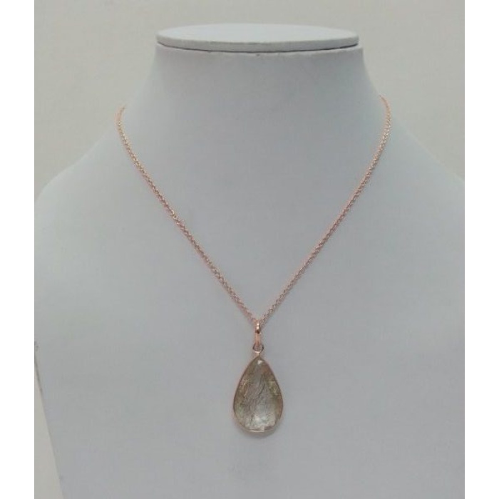 Fancy Rutilated Quartz Pear Shaped Pendant in 925 Sterling Silver With Rose Gold Plating | Save 33% - Rajasthan Living 5